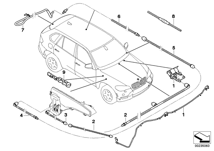 Diagram Single parts for windshield cleaning for your BMW