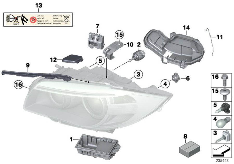 Diagram Single parts, xenon headlight for your BMW