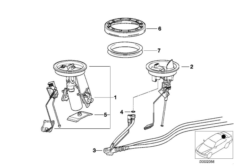 Diagram Fuel pump and fuel level sensor for your BMW 318ti  