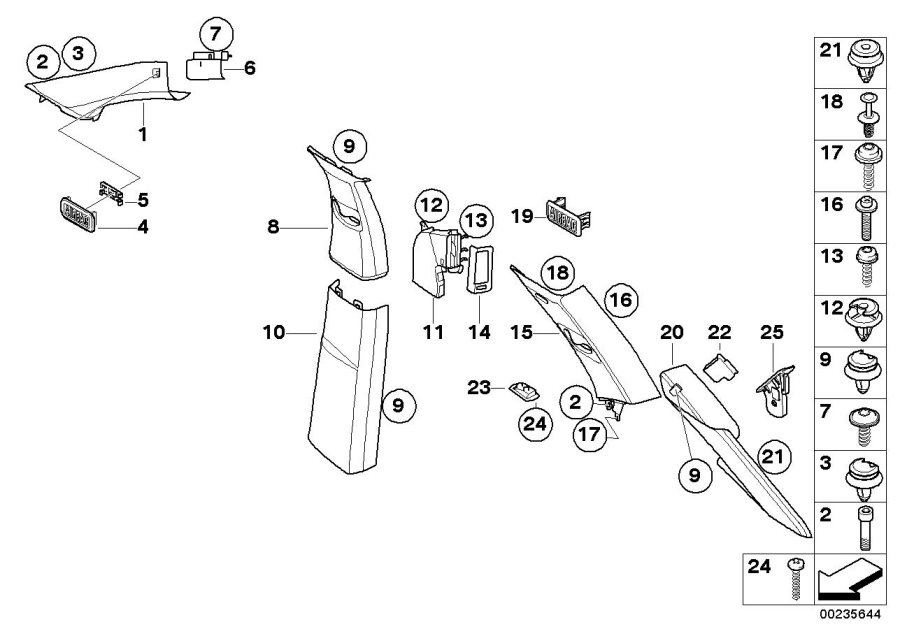 Diagram Trim panel a- / b- / c- / d-column for your BMW