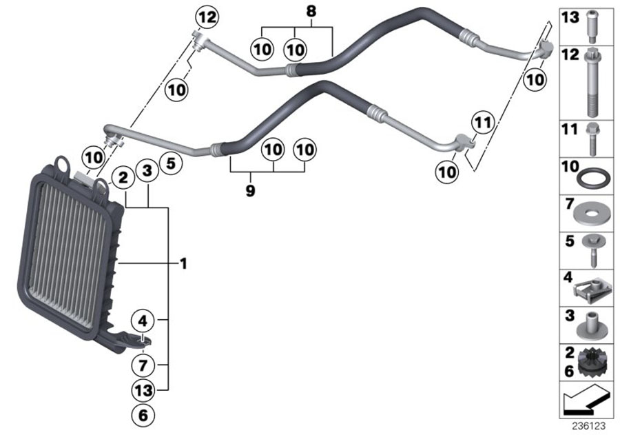 Le diagramme Radiateur huile moteur + conduite pour votre BMW X3  