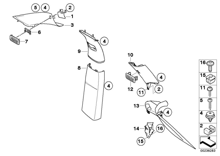 Diagram Trim panel a- / b- / c- / d-column for your 2010 BMW M6   