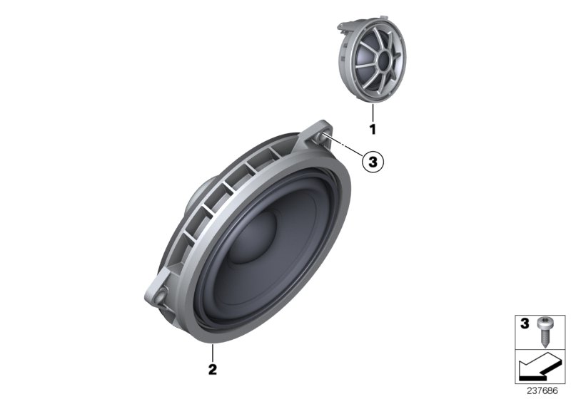 Diagram SINGLE PARTS F FRONT DOOR HIFI SYSTEM for your BMW