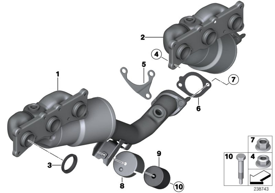 Diagram Exhaust manifold with catalyst for your 2007 BMW 525xi   