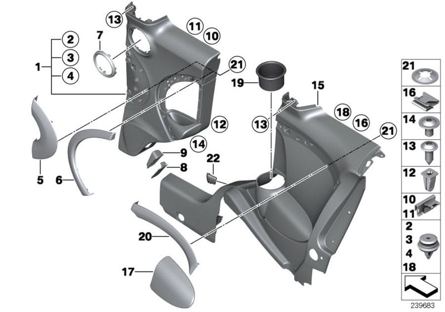 Diagram Door/side trim, rear right for your MINI