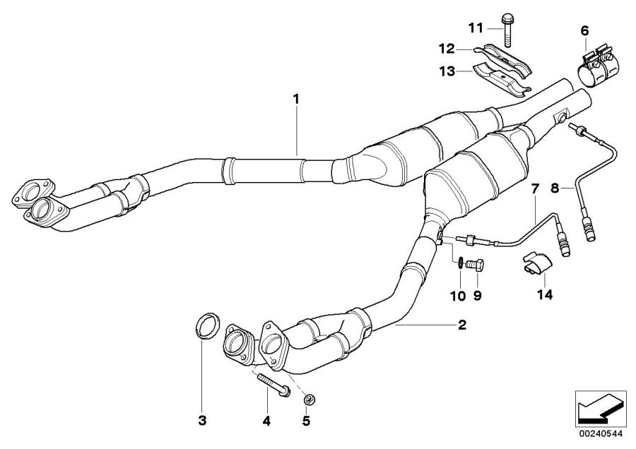 Diagram Catalytic CONVERTER/FRONT silencer for your 1997 BMW 540i   