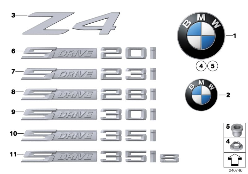 Diagram Emblems / letterings for your BMW 530e  