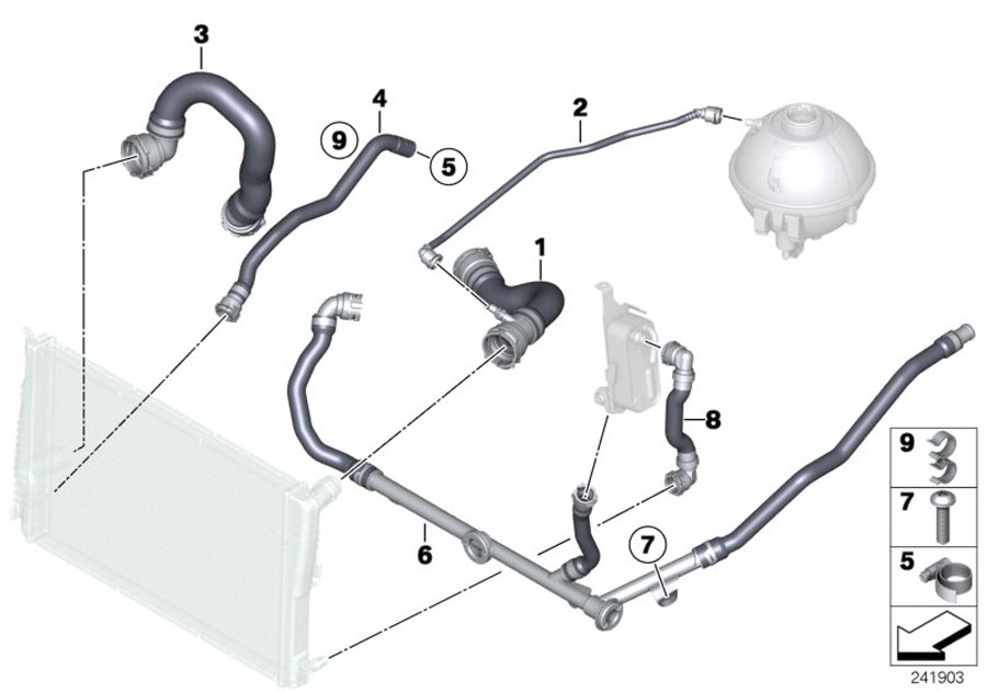 Diagram Cooling System Water Hoses for your BMW