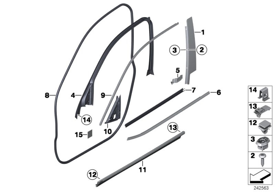 Diagram Trim and seals for door, front for your 2015 BMW Alpina B7L   