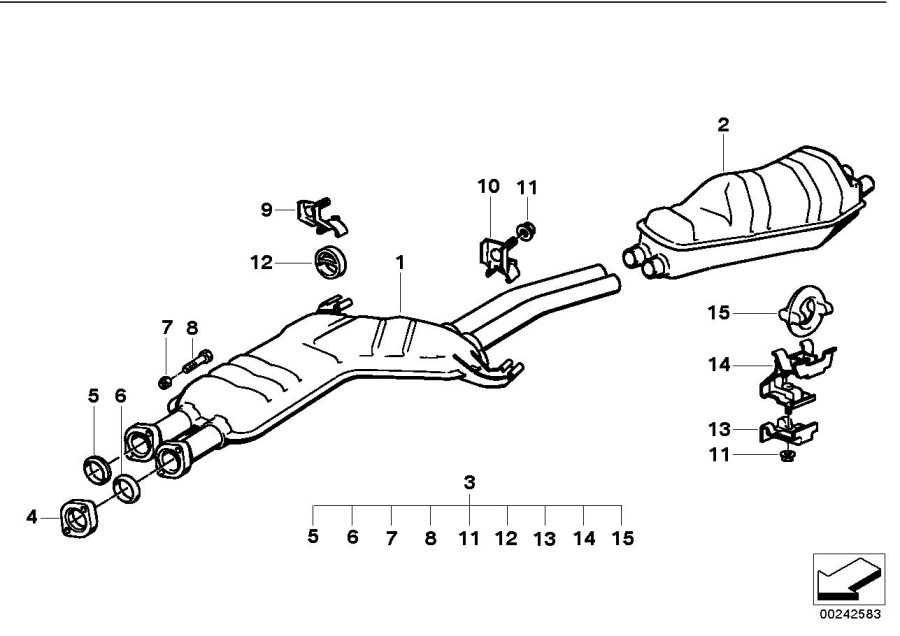 Diagram Exhaust system, rear for your 1983 BMW 318i   