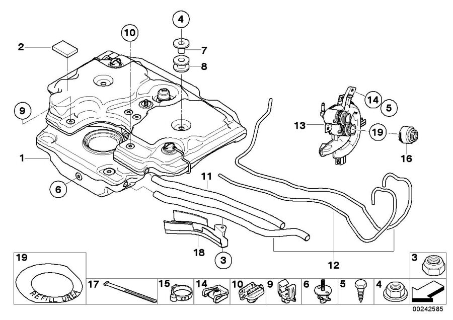 Diagram SCR reservoir/mounting hardware for your 2016 BMW 328i   