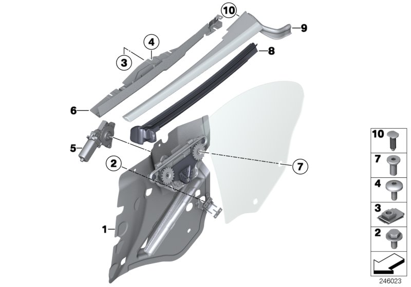 Diagram DOOR WINDOW LIFTING MECHANISM REAR for your BMW