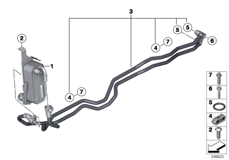 Diagram Heat exch./transmission oil cooler line for your BMW