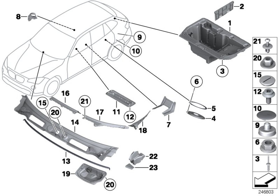 Le diagramme Pièces de montage carrosserie pour votre BMW