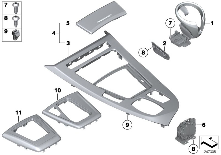 Diagram Mounting parts, center console for your BMW