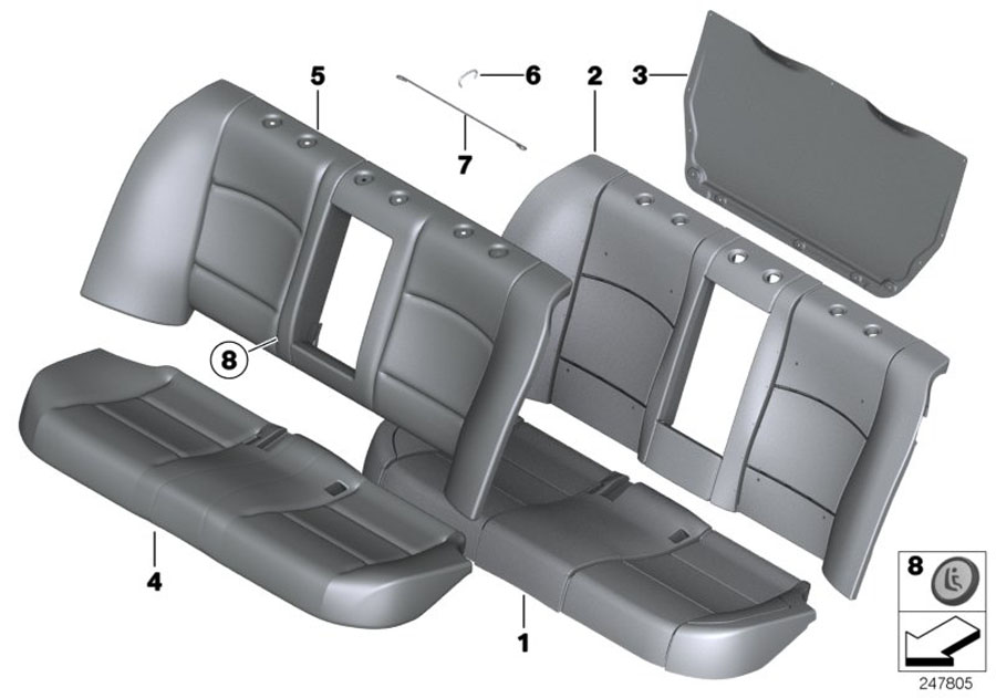 Diagram Seat rear, upholstery & cover base seat for your 2016 BMW 550iX   