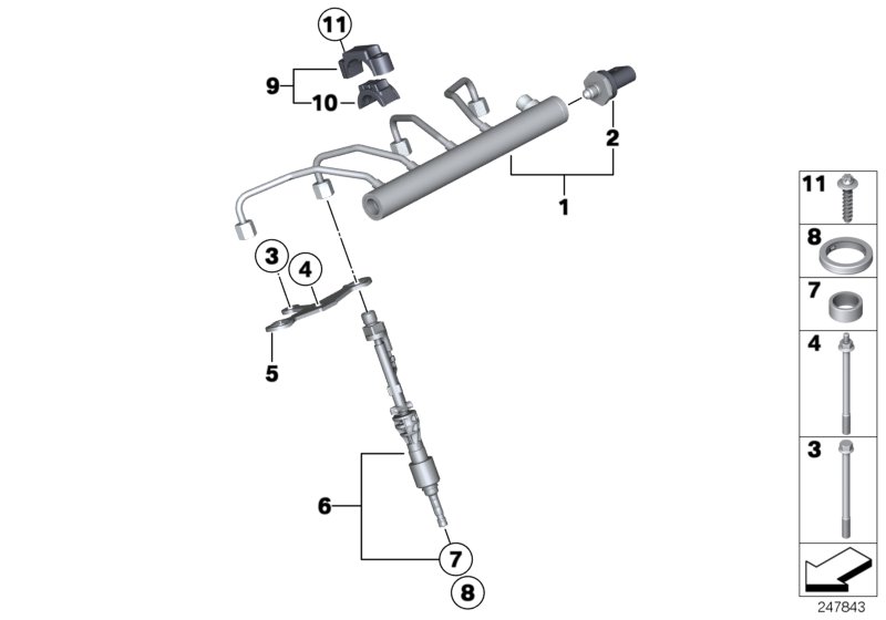 Le diagramme Rail haute pression/injecteur/fixation pour votre BMW