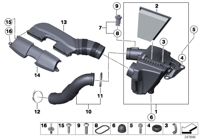 Diagram Intake muffler/Filter cartridge/HFM for your 2020 BMW 530iX Sedan  