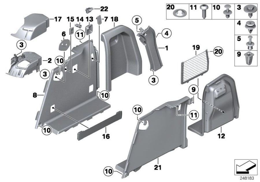 Diagram LATERAL TRUNK FLOOR TRIM PANEL for your BMW
