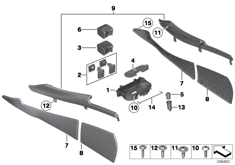 Diagram Mounting parts, center console for your BMW