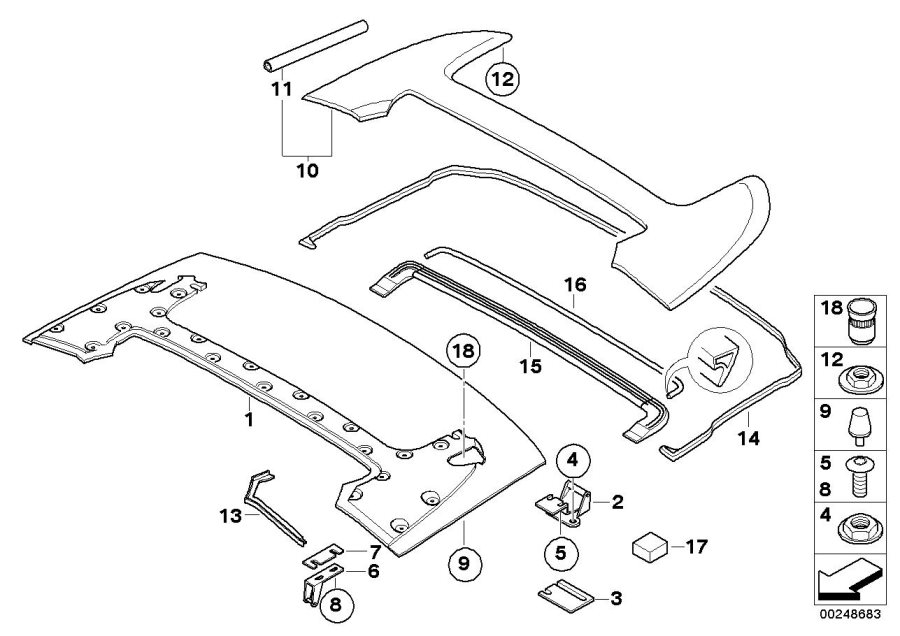 Diagram Folding top compartment lid for your 2004 BMW 645Ci Convertible  