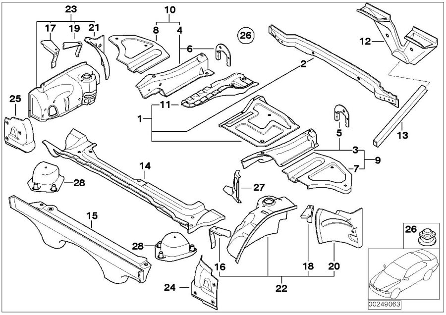 Diagram Floor panel TRUNK/WHEEL housing rear for your BMW Z4  