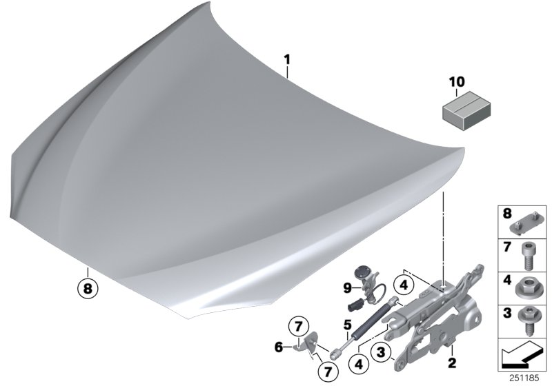 Diagram ENGINE HOOD/MOUNTING PARTS for your BMW