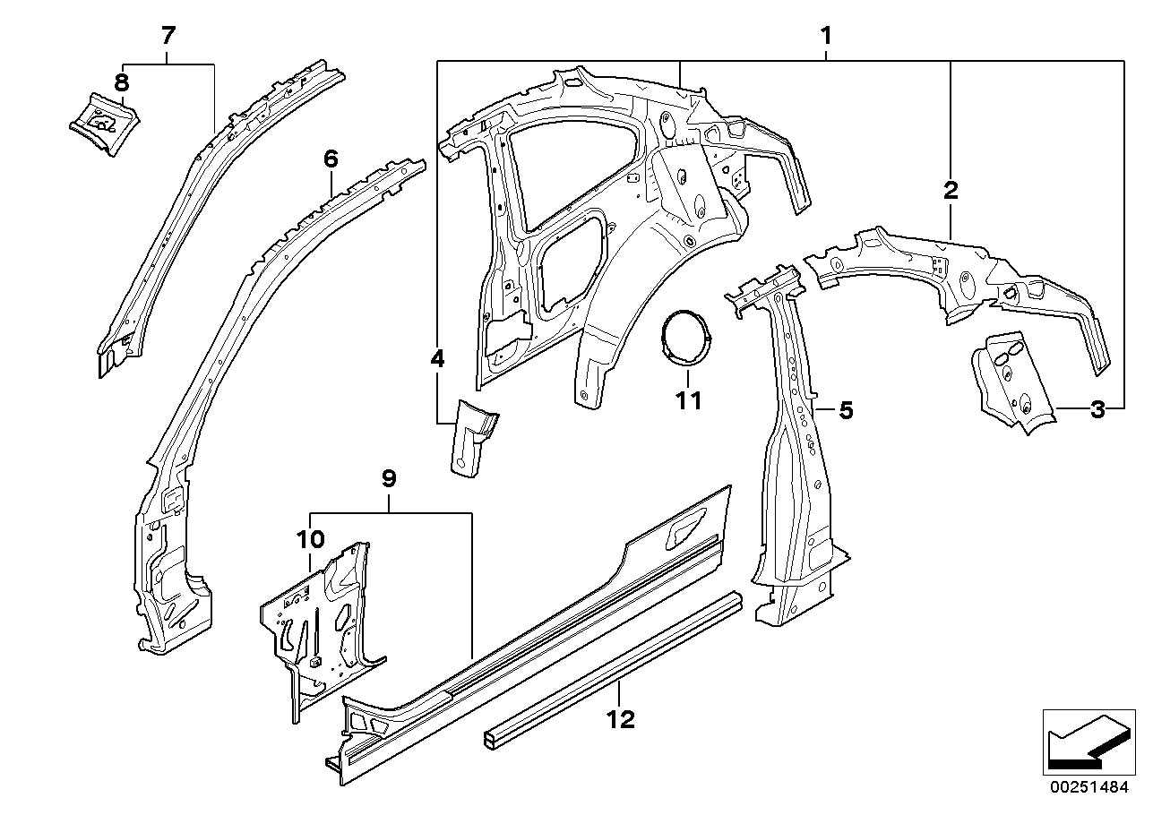 Diagram Single components for body-side frame for your BMW