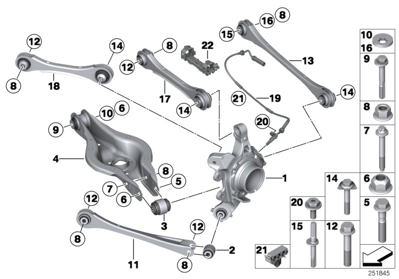 Diagram REAR AXLE SUPPORT/WHEEL SUSPENSION for your 2016 BMW 535iX   