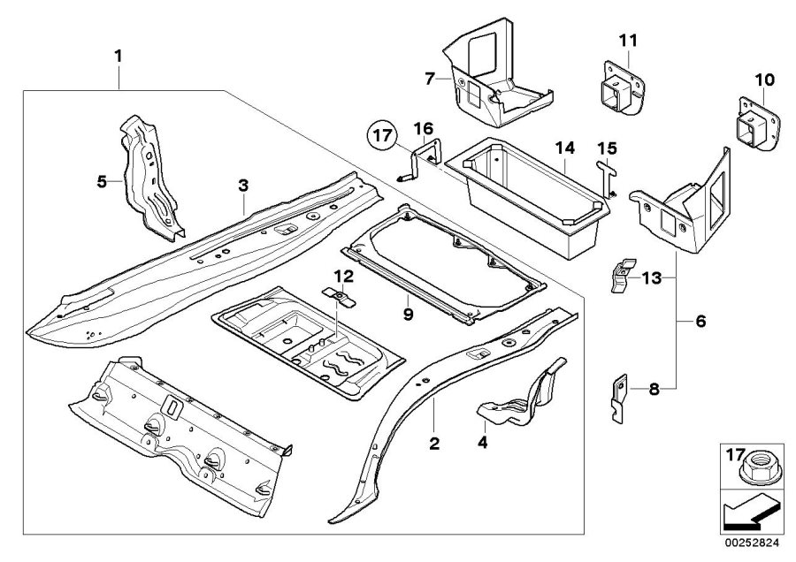 Diagram Mounting parts for trunk floor panel for your BMW M6  