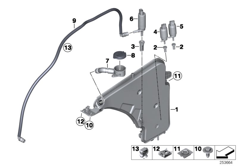 Le diagramme Réservoir lave-glace/lave-phares pour votre BMW