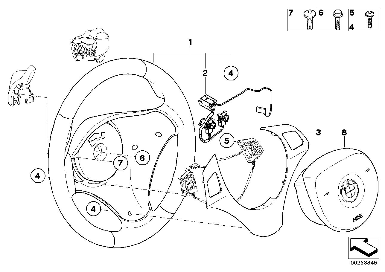Le diagramme Volant sport airbag Multif./manettes pour votre BMW