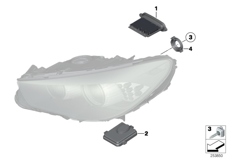 Diagram Headlight, electronic parts / bulbs Headlight, electronic parts / bulbs for your 2014 BMW M5   