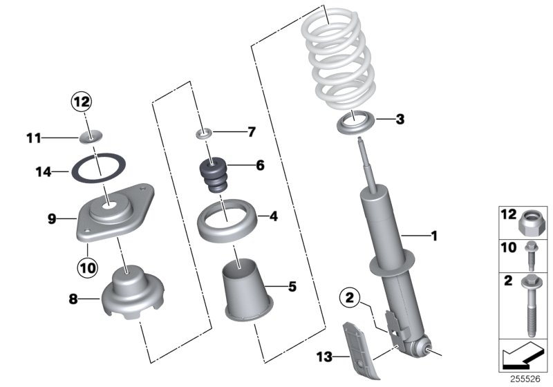 Diagram SINGLE COMPONENTS FOR REAR SPRING STRUT for your MINI