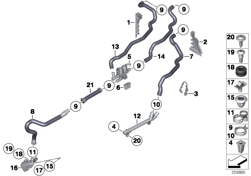 Diagram Cooling water hoses for your 2010 BMW 128i   