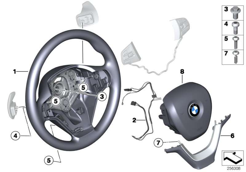 Le diagramme Airbag volant sport avec manettes pour votre BMW