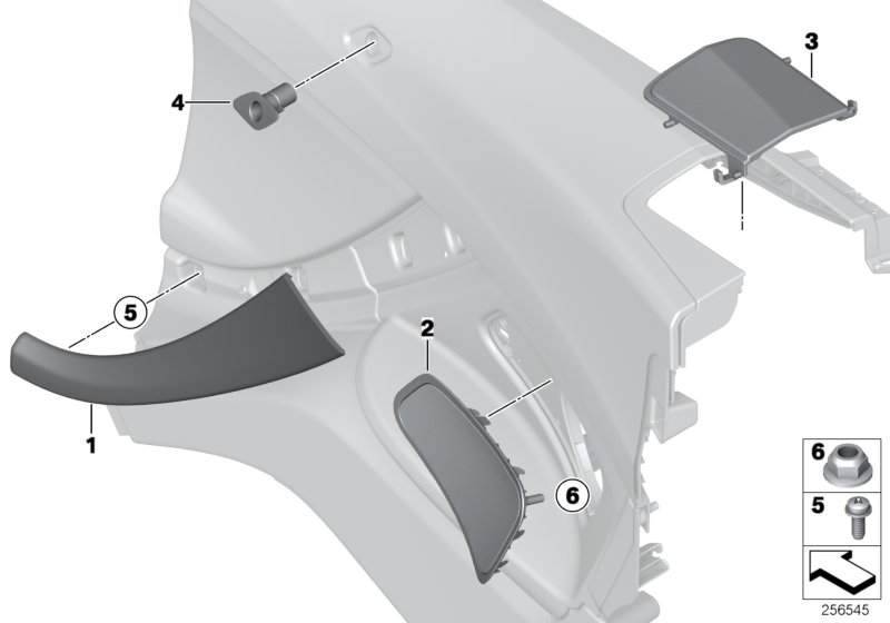 Diagram Mounting parts, side trim, rear for your BMW