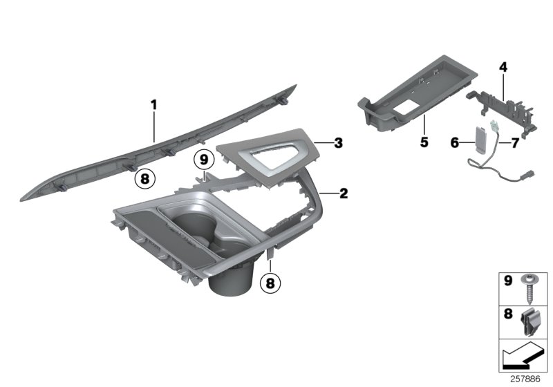 Diagram Mounting parts, center console for your 2015 BMW M4   