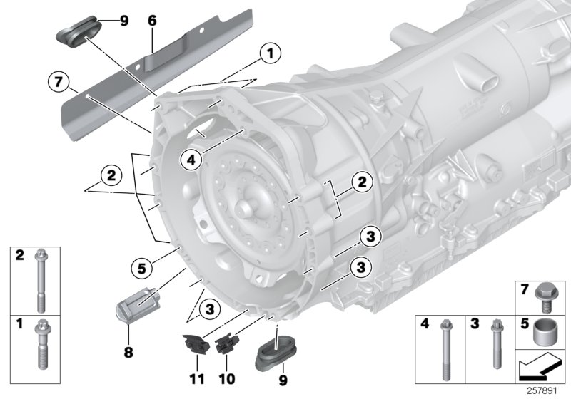 Diagram Gearbox mounting parts for your BMW