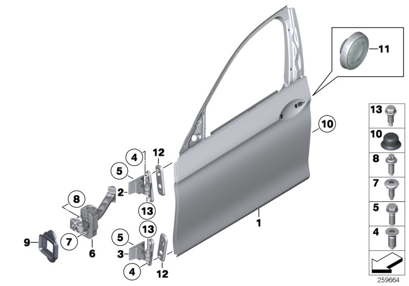 Diagram FRONT DOOR-HINGE/DOOR BRAKE for your BMW 535d  