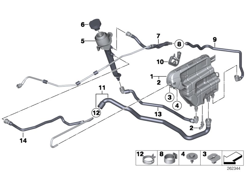 Diagram Expansion tank/coolant hoses for your 2002 BMW 540i   