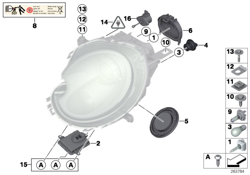 Diagram Single components for headlight for your MINI