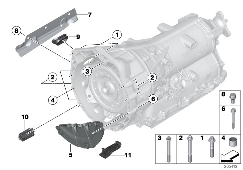 Diagram Gearbox mounting parts for your BMW