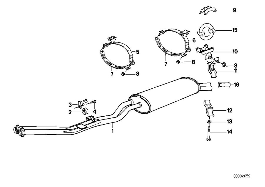 Diagram Exhaust system, rear for your 1986 BMW 318i   