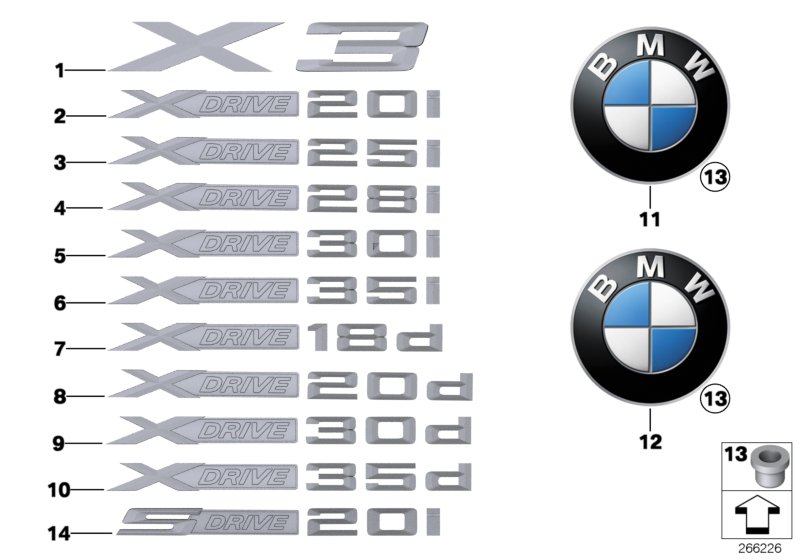 Diagram Emblems / letterings for your BMW 540iX  