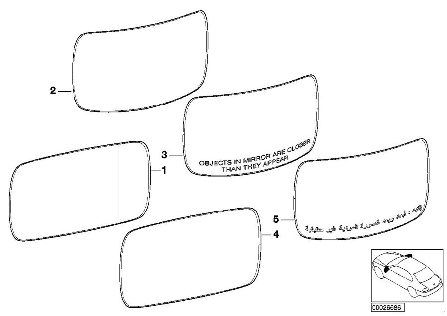 Diagram Mirror glass for your 2003 BMW 325i   