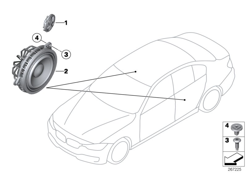 Le diagramme Pièces de haut-parleur de porte ar pour votre BMW