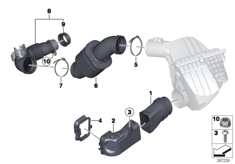 Diagram Air duct, intake silencer for your 2022 BMW 530iX Sedan  