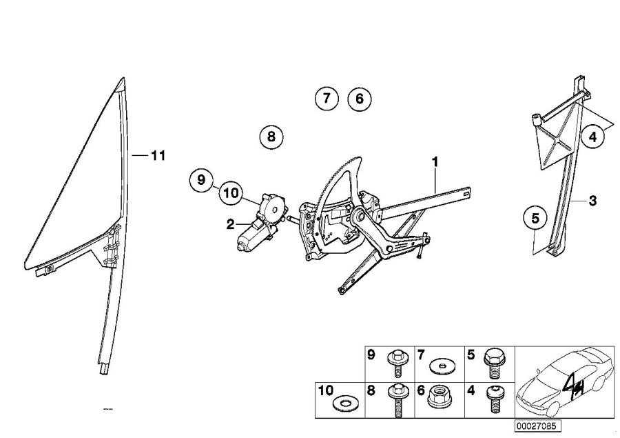 Diagram DOOR WINDOW LIFTING MECHANISM FRONT for your BMW