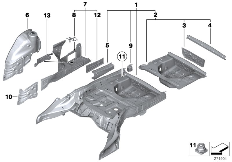 Diagram FLOOR PANEL TRUNK/WHEEL HOUSING REAR for your 2023 BMW 230i   